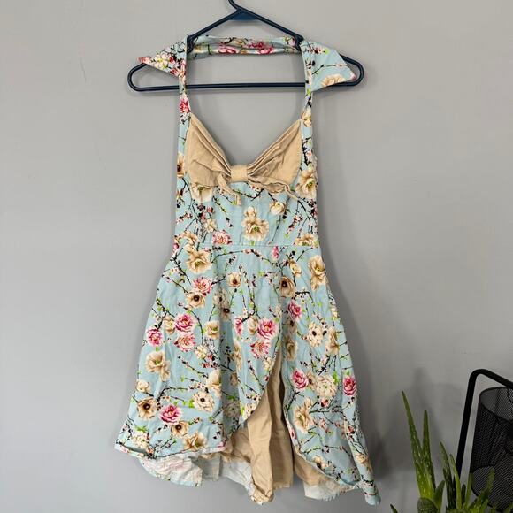 Unbranded Blue Retro Bow Front Rockabilly Style Floral Tea Dress Size Medium - Picture 1 of 9